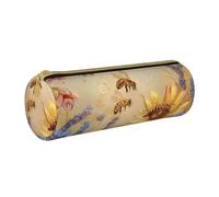 Grande trousse à crayons ronde en cuir avec imprimé abeilles sauvages pour hommes, femmes, adolescents, étudiants, blanc, Taille unique, Cartable