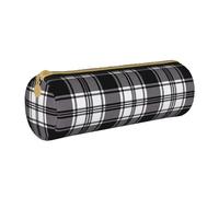 Grande trousse à crayons ronde en cuir imprimé à carreaux noirs et blancs pour hommes, femmes, adolescents, étudiants, blanc, Taille unique, Cartable