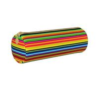 Grande trousse à crayons ronde en cuir imprimé à rayures mexicaines colorées pour hommes, femmes, adolescents, étudiants, blanc, Taille unique, Cartable