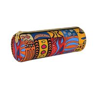 Grande trousse à crayons ronde en cuir imprimé avec motifs nationaux africains pour hommes, femmes, adolescents, étudiants, blanc, Taille unique, Cartable