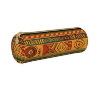 Grande trousse à crayons ronde en cuir imprimé avec motifs nationaux africains pour hommes, femmes, adolescents, étudiants, blanc, Taille unique, Cartable