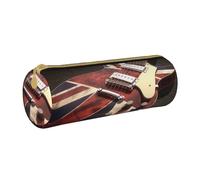 Grande trousse à crayons ronde en cuir imprimé drapeau britannique pour hommes, femmes, adolescents, étudiants, blanc, Taille unique, Cartable