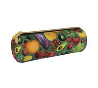 Grande trousse à crayons ronde en cuir imprimé fruits et légumes pour hommes, femmes, adolescents, étudiants, blanc, Taille unique, Cartable