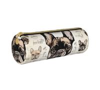Grande trousse à crayons ronde en cuir imprimé « I Love French Bulldog » - Grande trousse à crayons - Pour hommes, femmes, adolescents, étudiants, blanc, Taille unique, Cartable