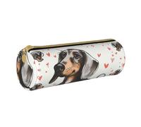 Grande trousse à crayons ronde en cuir imprimé « I Love My Dog Teckels » pour hommes, femmes, adolescents, étudiants, blanc, Taille unique, Cartable