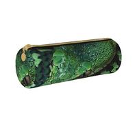 Grande trousse à crayons ronde en cuir imprimé peau de serpent verte pour hommes, femmes, adolescents, étudiants, blanc, Taille unique, Cartable