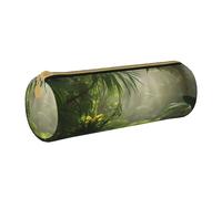 Grande trousse à crayons ronde en cuir imprimé scène de jungle tropicale pour hommes, femmes, adolescents, étudiants, blanc, Taille unique, Cartable