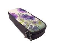 Grande trousse à crayons rose doré à motif floral pour bureau, petite pochette à fermeture éclair pour crayons, Fleurs violettes style aquarelle, Taille unique, Trousse de maquillage