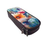 Grande trousse à crayons rose doré à motif floral pour bureau, petite pochette à fermeture éclair pour crayons, Aquarelle Fleurs Abstraites, Taille unique, Trousse de maquillage