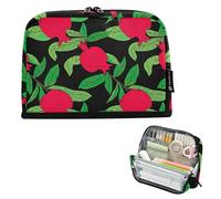 Grande trousse à crayons rouge grenades vertes foncées avec fermeture éclair pour adolescentes et filles - Papeterie colorée - Fournitures de rentrée scolaire