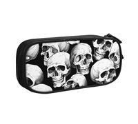 Grande trousse à crayons squelette d'Halloween pour garçons et filles - Motif tête de mort et fantômes - Grande trousse à crayons pour l'école et le bureau - Trousse de maquillage zippée, Noir