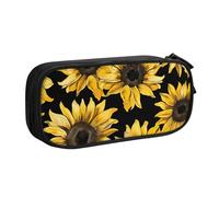 Grande trousse à crayons tournesols pour garçons et filles - Motif floral jaune - Trousse à crayons pour l'école et le bureau - Trousse de maquillage zippée, Noir , 21x5x10.5cm, Trousse de maquillage