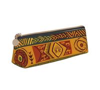 Grande trousse à crayons triangulaire en cuir imprimé avec motifs nationaux africains pour hommes, femmes, adolescents, étudiants, blanc, Taille unique, Cartable