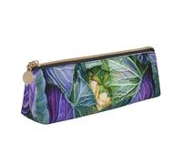 Grande trousse à crayons triangulaire en cuir imprimé chou vif pour hommes, femmes, adolescents, étudiants, blanc, Taille unique, Cartable