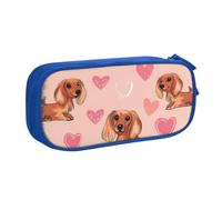 Grande trousse à crayons Valentine Love pour garçons et filles - Motif chien mignon - Grande trousse à crayons - Trousse de maquillage à fermeture éclair pour l'école et le bureau, rose, 21x5x10.5cm