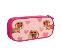 Grande trousse à crayons Valentine Love pour garçons et filles - Motif chien mignon - Grande trousse à crayons - Trousse de maquillage à fermeture éclair pour l'école et le bureau, bleu, 21x5x10.5cm
