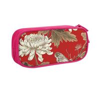 Grande trousse à crayons vintage avec motif papillon et chrysanthème pour garçons et filles, trousse à crayons pour l'école, le bureau, la trousse de maquillage à fermeture éclair, bleu, 21x5x10.5cm