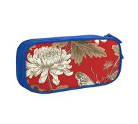 Grande trousse à crayons vintage avec motif papillon et chrysanthème pour garçons et filles, trousse à crayons pour l'école, le bureau, la trousse de maquillage à fermeture éclair, rose, 21x5x10.5cm