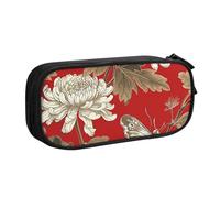 Grande trousse à crayons vintage avec motif papillon et chrysanthème pour garçons et filles, trousse à crayons pour l'école, le bureau, la trousse de maquillage à fermeture éclair, Noir , 21x5x10.5cm