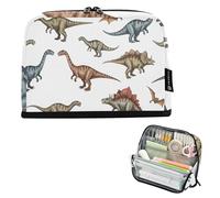 Grande trousse à crayons vintage marron bleu dinosaure blanche avec fermeture éclair trousse de rangement mignonne pochette à stylos pour filles art animal rentrée scolaire adulte fournitures de