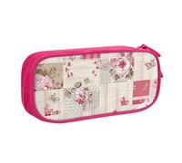Grande trousse à crayons vintage rose pour garçons et filles - Motif papillon et fleur - Organiseur de bureau - Trousse à crayons pour l'école et le bureau - Trousse de maquillage zippée, bleu