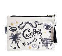 Grande Trousse Blond Amsterdam - Collection Noir & Blanc - Motif « Ciao Bella » - Trousse Textile - Rangement Maquillage ou Bureau - Cadeau Original