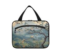 Grande trousse de maquillage à suspendre style peinture chinoise printanière sereine campagne vive pour femme avec crochet, trousse de rasage tendance pour homme pour les voyages et le travail