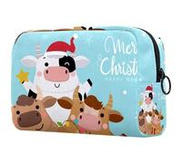 Grande trousse de maquillage avec fermeture éclair « Merry Christmas Cow Friends » pour femme, trousse de toilette de voyage, multicolore, 18.5x7.5x13cm/7.3x3x5.1in, Trousse de toilette