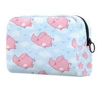 Grande trousse de maquillage avec fermeture éclair Motif cochon volant rose avec ailes Bleu ciel Pour femme, multicolore, 18.5x7.5x13cm/7.3x3x5.1in, Trousse de toilette