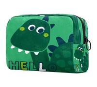 Grande trousse de maquillage avec fermeture éclair motif dinosaure Hello Green pour femme, trousse de toilette de voyage, multicolore, 18.5x7.5x13cm/7.3x3x5.1in, Trousse de toilette