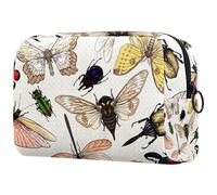 Grande trousse de maquillage avec fermeture éclair - Motif libellule, papillon, taureau, démon et insecte - Pour femme, multicolore, 18.5x7.5x13cm/7.3x3x5.1in, Trousse de toilette