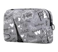 Grande trousse de maquillage avec fermeture éclair Motif Tour Eiffel et Hello Word, multicolore, 18.5x7.5x13cm/7.3x3x5.1in, Trousse de toilette