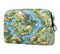 Grande trousse de maquillage avec fermeture éclair pour femme Motif carte Mountain Rive, multicolore, 18.5x7.5x13cm/7.3x3x5.1in, Art Déco