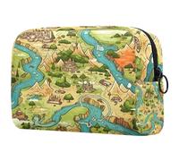 Grande trousse de maquillage avec fermeture éclair pour femme Motif château de Rive, multicolore, 18.5x7.5x13cm/7.3x3x5.1in, Art Déco