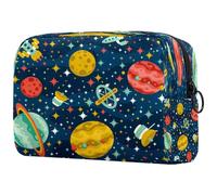 Grande trousse de maquillage avec fermeture éclair pour femme Motif fusée spatiale planète étoiles ciel, multicolore, 18.5x7.5x13cm/7.3x3x5.1in, Trousse de toilette