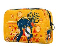 Grande trousse de maquillage avec fermeture éclair pour homme jouant du djembé africain musique africaine pour femme, trousse de toilette de voyage, grande pochette de maquillage pratique,