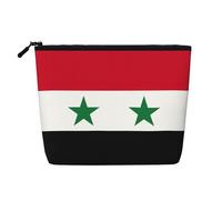 Grande trousse de maquillage avec motif drapeau de la République arabe syrienne, résistante à l'eau, faux chanvre, grande pochette de voyage à fermeture éclair