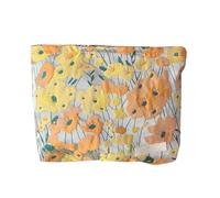 Grande trousse de maquillage de voyage avec fermeture éclair, brocart orange, vert doux, jacquard tissé, capacité de rangement exquise, organiseur de lavage portable (taille A, taille unique)