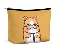 Grande trousse de maquillage de voyage avec hamster mignon portant des lunettes, grande trousse de toilette étanche pour sac à main, sac de rangement de maquillage portable, pochette à fermeture