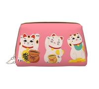 Grande trousse de maquillage de voyage - Chat chanceux, mignon chat mignon en cuir PVC portable pour femme avec fermeture éclair, trousse de soins de la peau, trousse de toilette pour femme