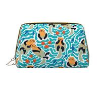 Grande Trousse de Maquillage de Voyage en Cuir, Organiseur de cosmétiques, Portable, étanche, avec Fermeture éclair, pour Femmes et Adolescentes, Motif Loutre nageuse