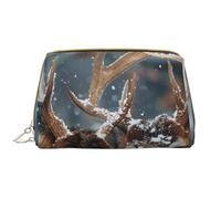 Grande trousse de maquillage de voyage en cuir PVC avec motif cerf dans une belle neige pour femme et maman - Cadeau mignon - Trousse de toilette avec fermeture éclair, blanc, Taille unique, Trousse