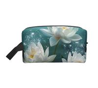 Grande trousse de maquillage de voyage étanche avec imprimé fleurs de lotus blanches pour femmes, mamans, filles, blanc, Taille unique, Trousse de toilette