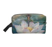 Grande trousse de maquillage de voyage étanche avec imprimé libellule lotus pour femmes, mamans, filles, blanc, Taille unique, Trousse de toilette