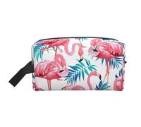 Grande trousse de maquillage de voyage - Flamant rose oiseau plante verte feuille pleine impression design organisateur de toilette portable, pochette multi-usage pour maquillage, blanc, taille unique