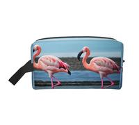 Grande trousse de maquillage de voyage - Flamants roses sur la plage - Design imprimé complet - Organiseur de toilette portable - Pochette multi-usage pour le maquillage - Blanc - Taille unique, Blanc