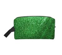 Grande trousse de maquillage de voyage - Motif imprimé à paillettes vertes et scintillantes - Organiseur de toilette portable, pochette multi-usage pour le maquillage, blanc, One Size
