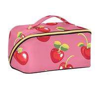 Grande trousse de maquillage de voyage pour femme avec compartiments et poignée Rouge cerise