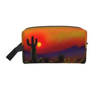 Grande trousse de maquillage de voyage - Sunset Cactus dans le désert - Design plein imprimé - Organiseur de toilette portable - Pochette multi-usage pour le maquillage, blanc, One Size