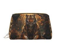 Grande trousse de maquillage de voyage - Tigre dans la forêt morte en cuir PVC pour femme avec fermeture éclair, trousse de maquillage portable, trousse de toilette pour femme
